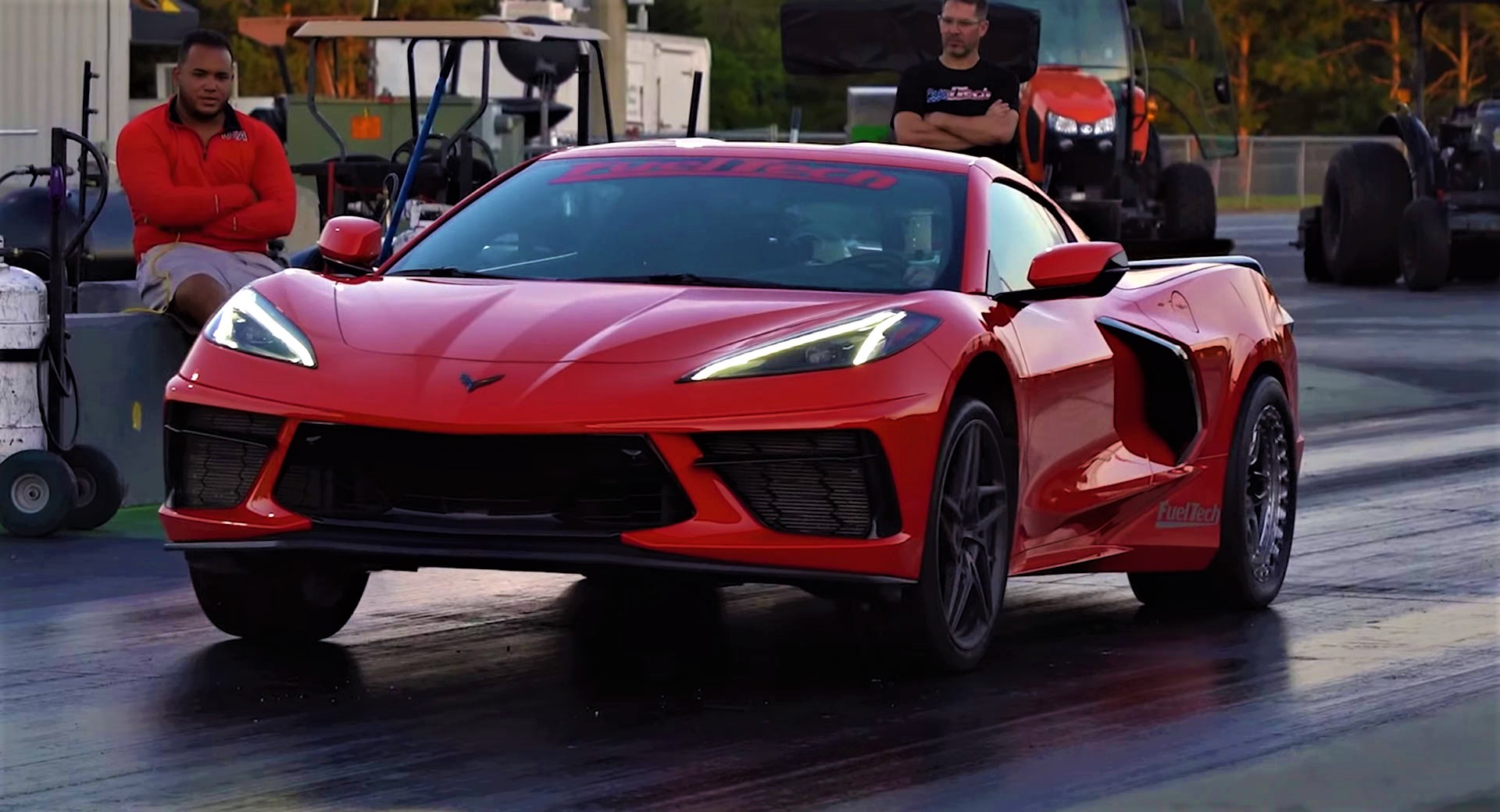 Watch A Twin-Turbo Corvette C8 Pop A Wheelie At Drag Strip