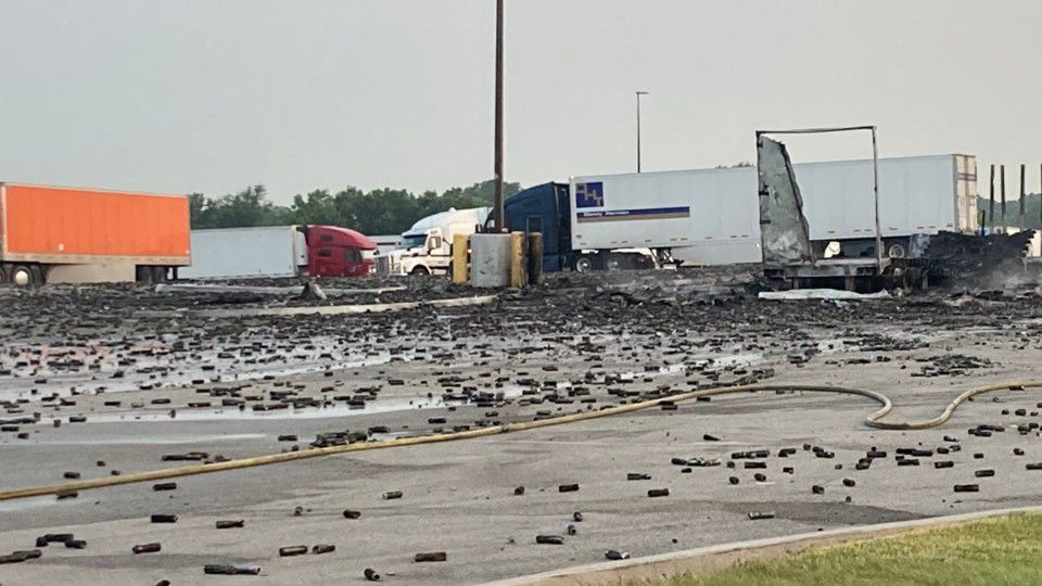After catching fire, semi-carrying aerosol deodorant explodes